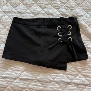 Black Mini Skort  with Lace-Up Detail